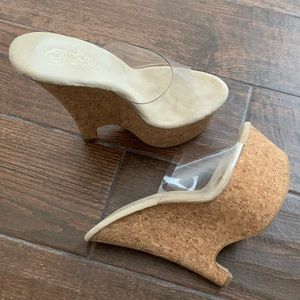 Cork and clear platforms by pleaser